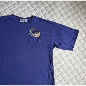 VTG 90s Taz & Bugs Bunny Looney Tunes Cartoon Character Embroidered TShirt Sz XL